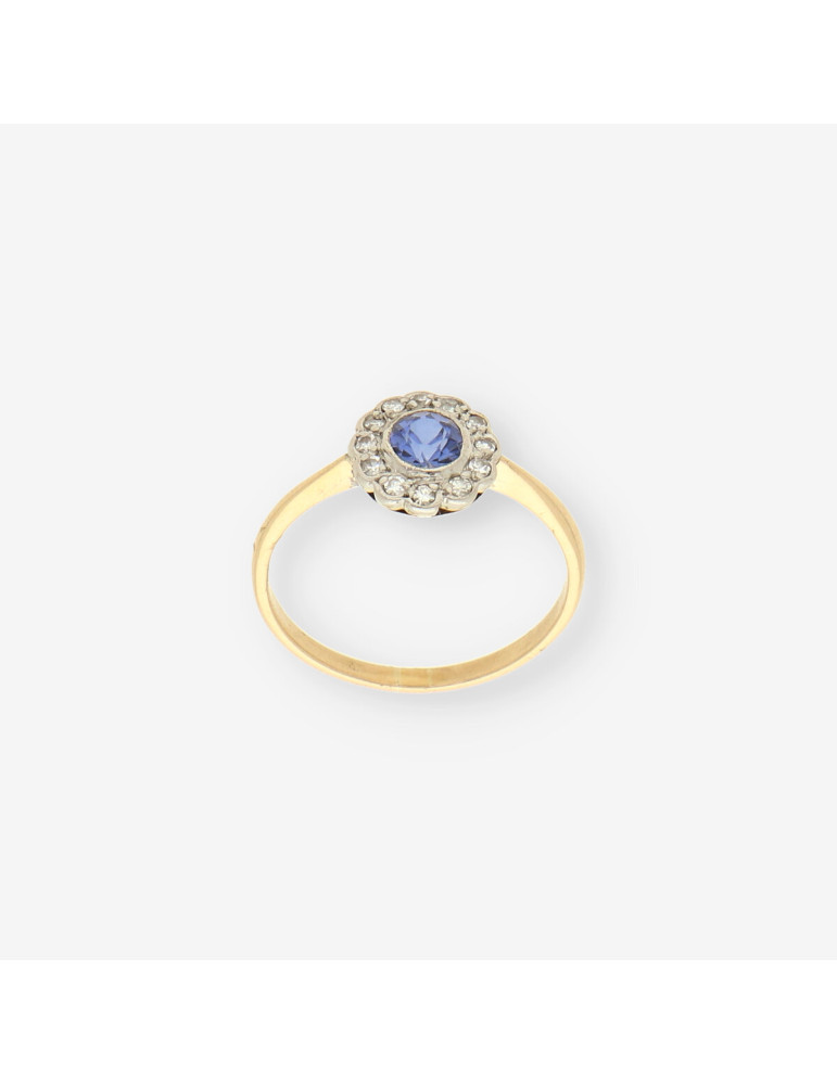 Anillo oro piedra azul y brillantes