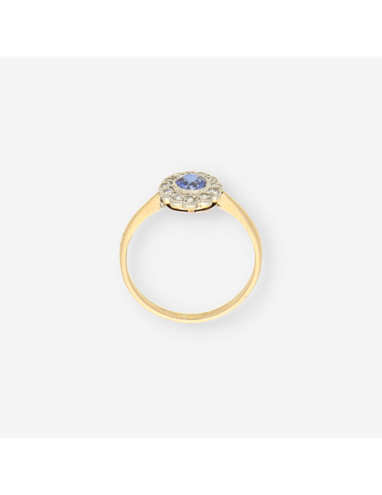 Anillo oro piedra azul y brillantes