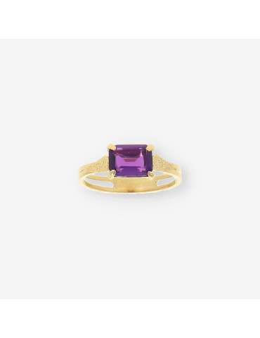 Anillo Solitario oro y p. lila