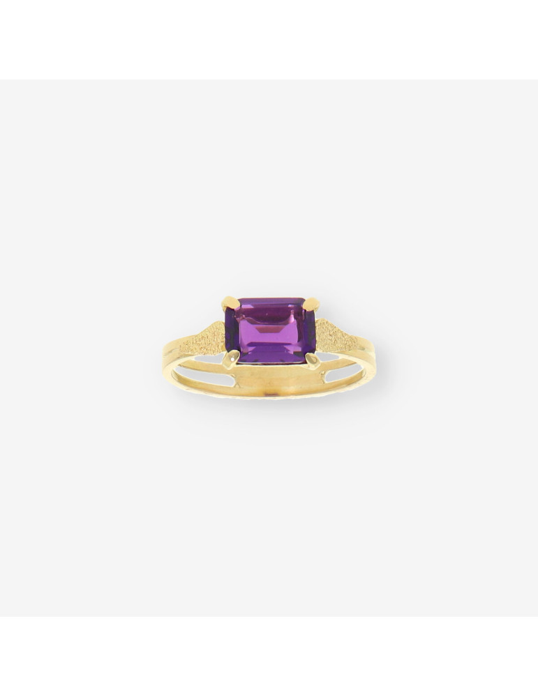 Anillo Solitario oro y p. lila
