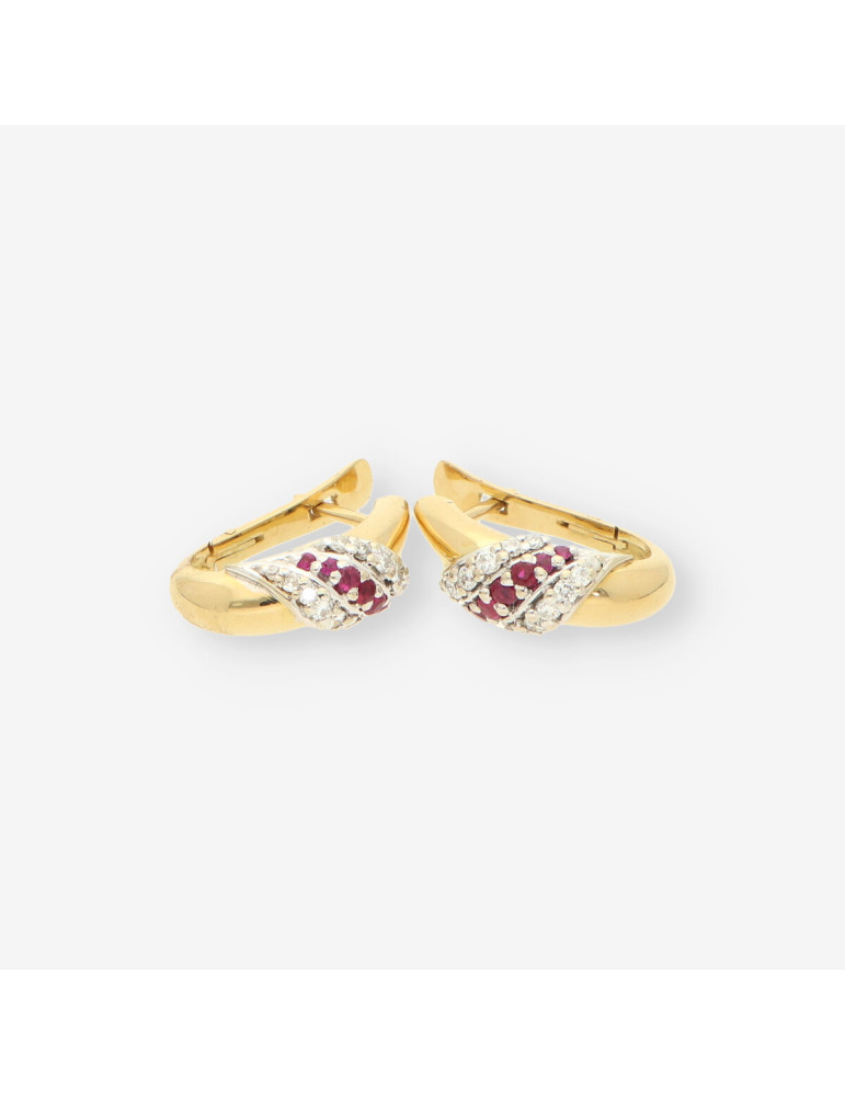 Pendientes oro bl/ama p. roja brillantes