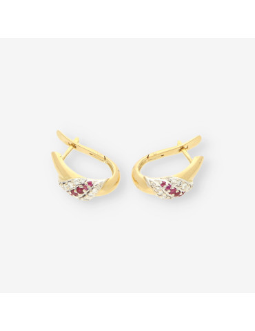 Pendientes oro bl/ama p. roja brillantes