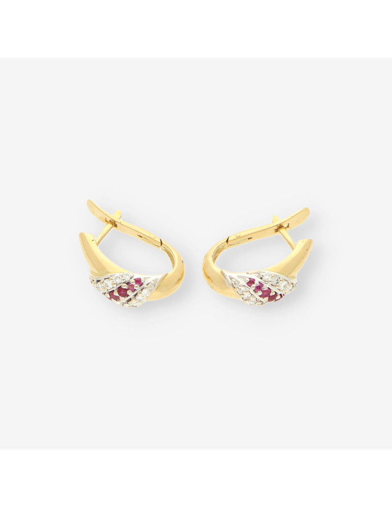 Pendientes oro bl/ama p. roja brillantes