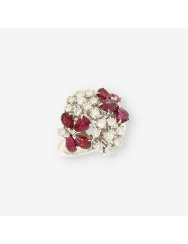 Anillo oro bl. rubÃ­ y brillantes