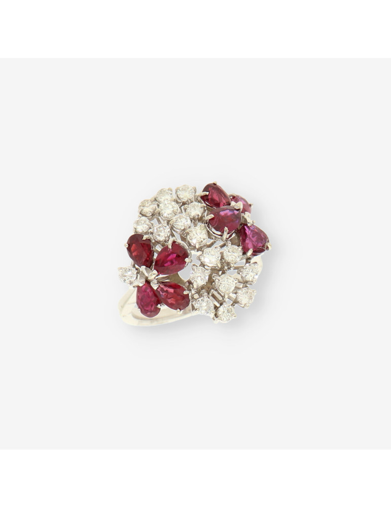 Anillo oro bl. rubÃ­ y brillantes