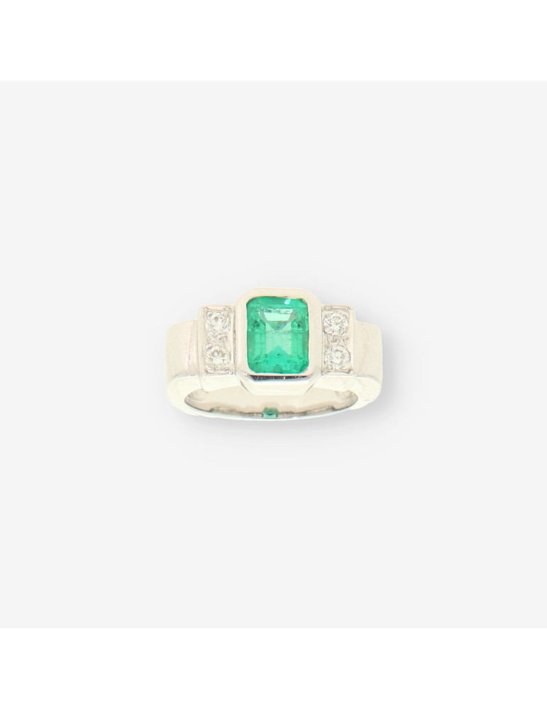 Anillo oro blanco Esmeralda y brillantes
