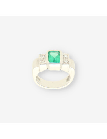 Anillo oro blanco Esmeralda y brillantes