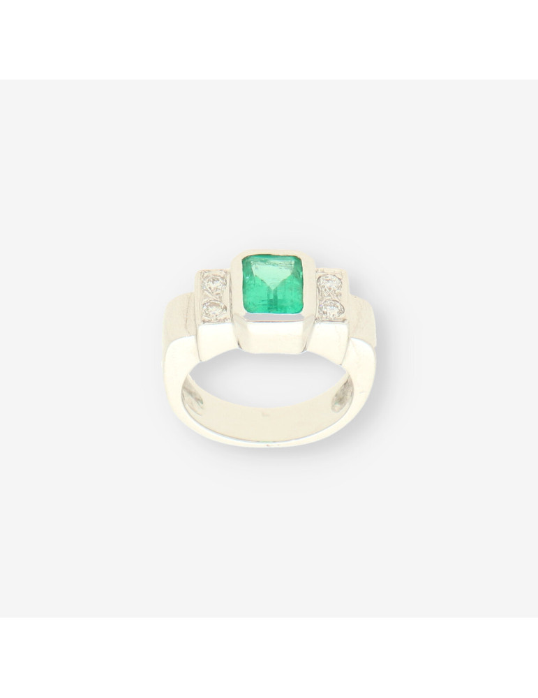Anillo oro blanco Esmeralda y brillantes