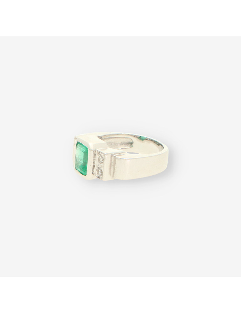 Anillo oro blanco Esmeralda y brillantes
