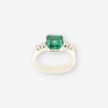 Anillo oro blanco p. verde y brillantes