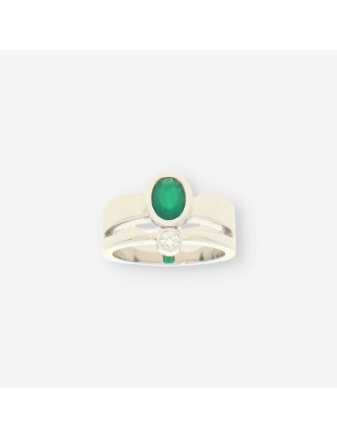 Anillo oro blanco, Esmeralda y brillante