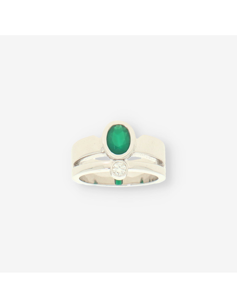 Anillo oro blanco, Esmeralda y brillante