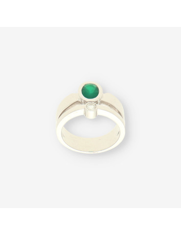 Anillo oro blanco, Esmeralda y brillante