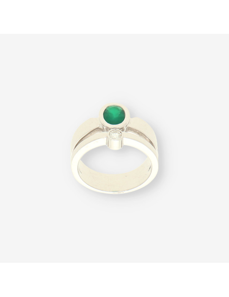 Anillo oro blanco, Esmeralda y brillante
