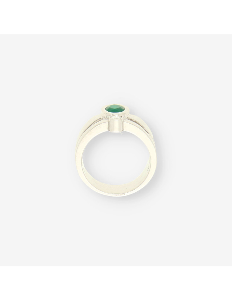 Anillo oro blanco, Esmeralda y brillante