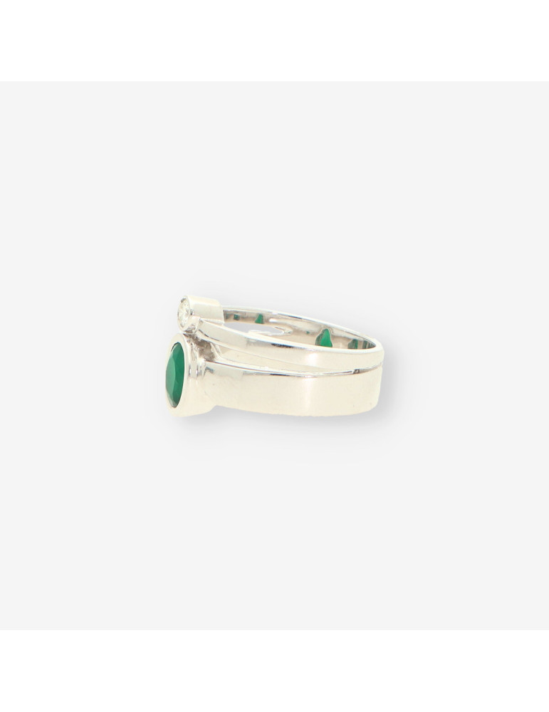 Anillo oro blanco, Esmeralda y brillante