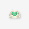 Anillo oro bl. Esmeralda y brillantes