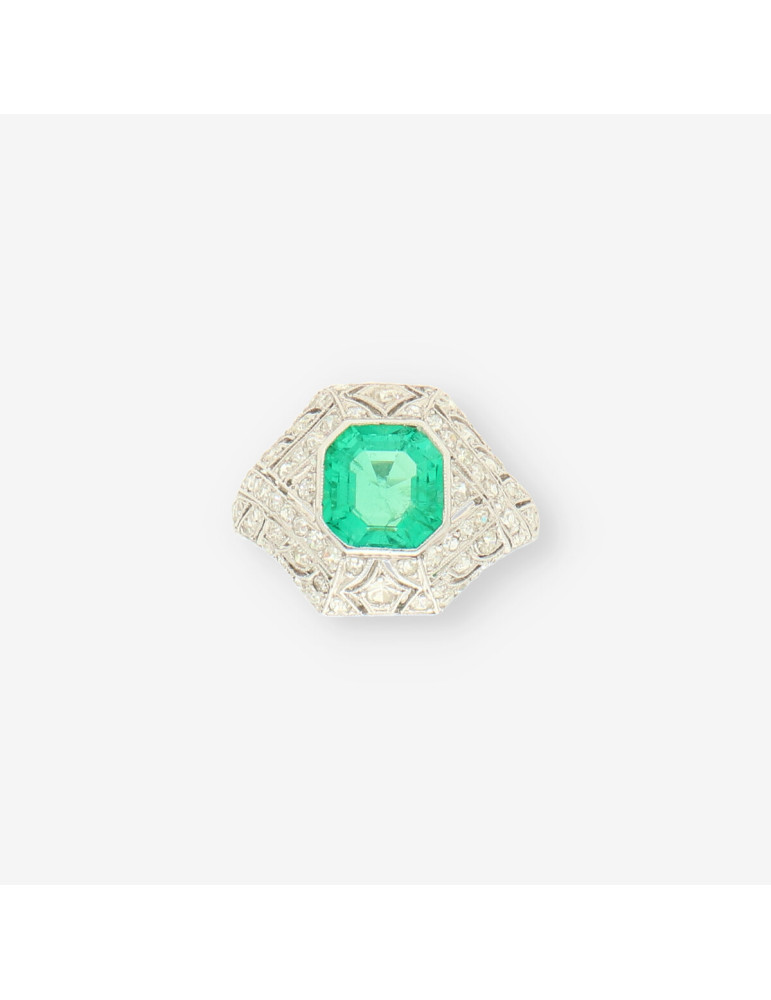 Anillo Vintage oro esmeralda y brillante