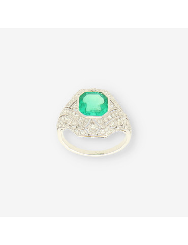 Anillo Vintage oro esmeralda y brillante