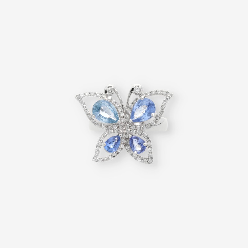 Anillo mariposa en oro blanco con brillantes