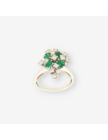 Anillo oro bl. esmeralda y bri