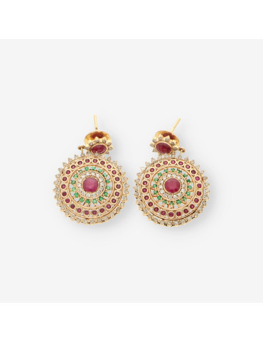 Pendientes largos rubi y brillantes