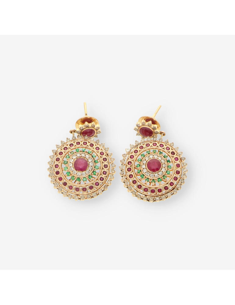 Pendientes largos rubi y brillantes