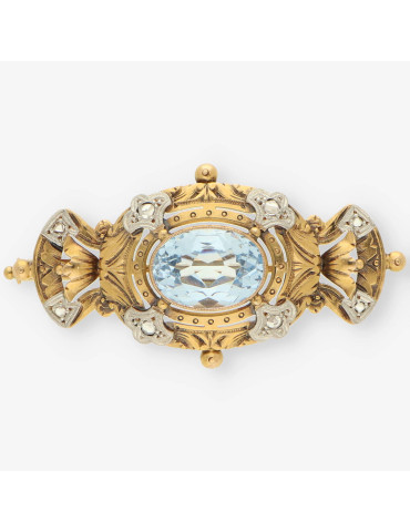 Broche Vintage oro p. azul y diamantes