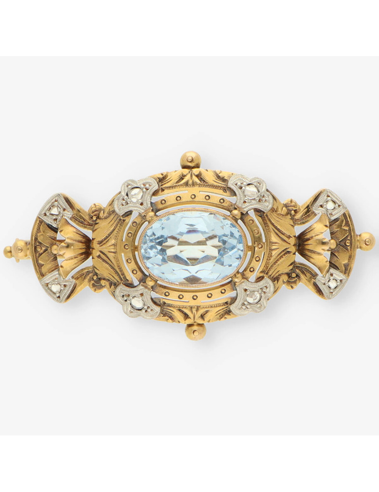 Broche Vintage oro p. azul y diamantes