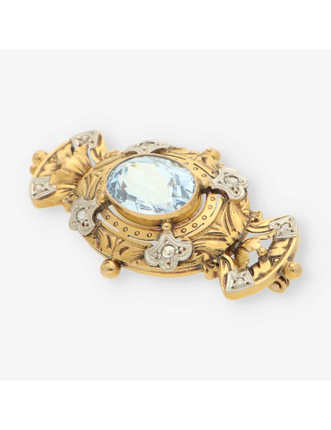 Broche Vintage oro p. azul y diamantes