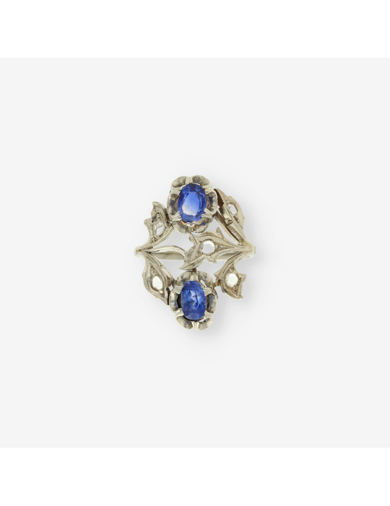 Anillo Diamante oro y piedra azul