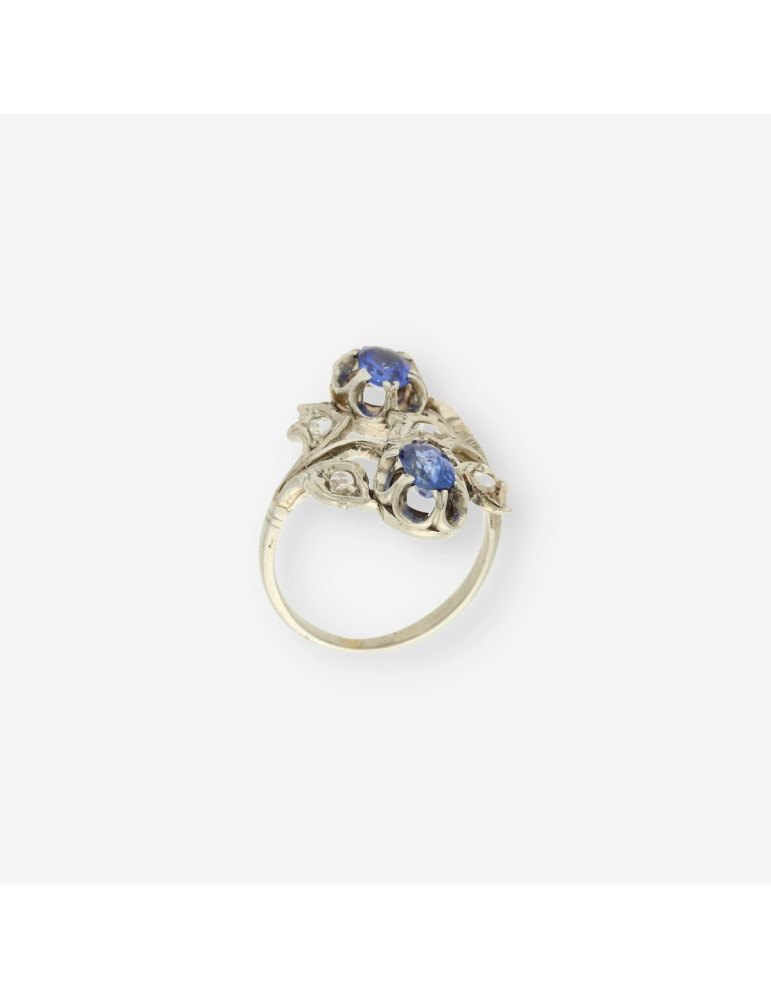 Anillo Diamante oro y piedra azul