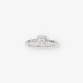 Anillo oro blanco 18kt  diamante central talla pera