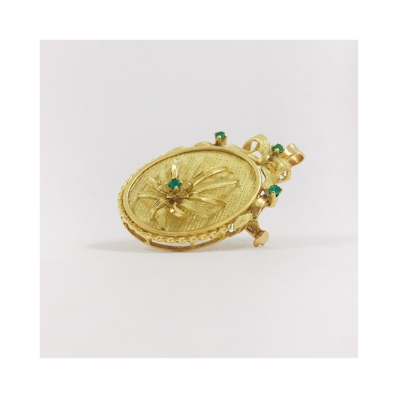 Broche colgante en oro y piedras de color
