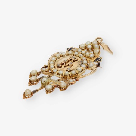 Broche de oro 14kt con diamantes y perlas