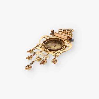 Broche de oro 14kt con diamantes y perlas