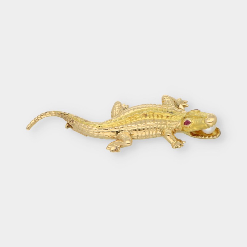 Broche forma de cocodrilo en oro 18kt