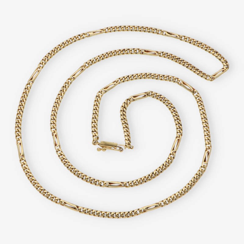 Cadena barbada alterna 68cm  en oro 18kt