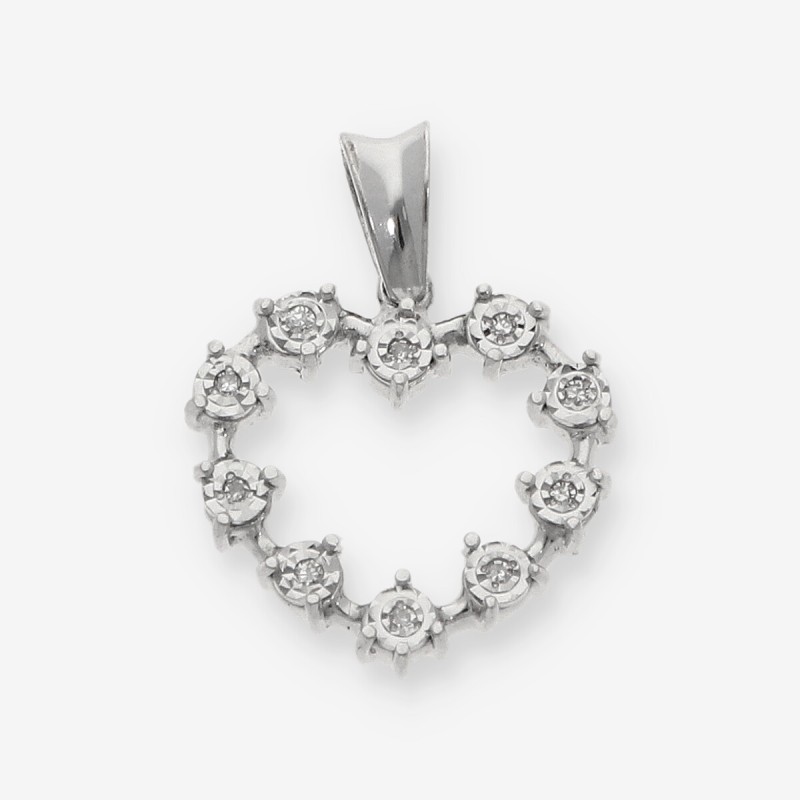 Colgante corazón en oro blanco 18kt con brillantes.