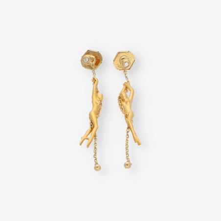 Pendientes carrera y carrera de mujer desnuda oro 18kt