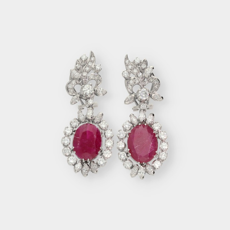 Pendientes en oro blanco 18kt con rubÃ­ y brillantes