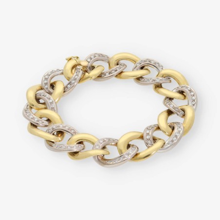 Pulsera barbada en oro bicolor 18kt con brillantes