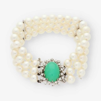 Pulsera en oro blanco 18kt con brillantes y perlas