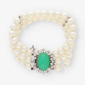 Pulsera en oro blanco 18kt con brillantes y perlas