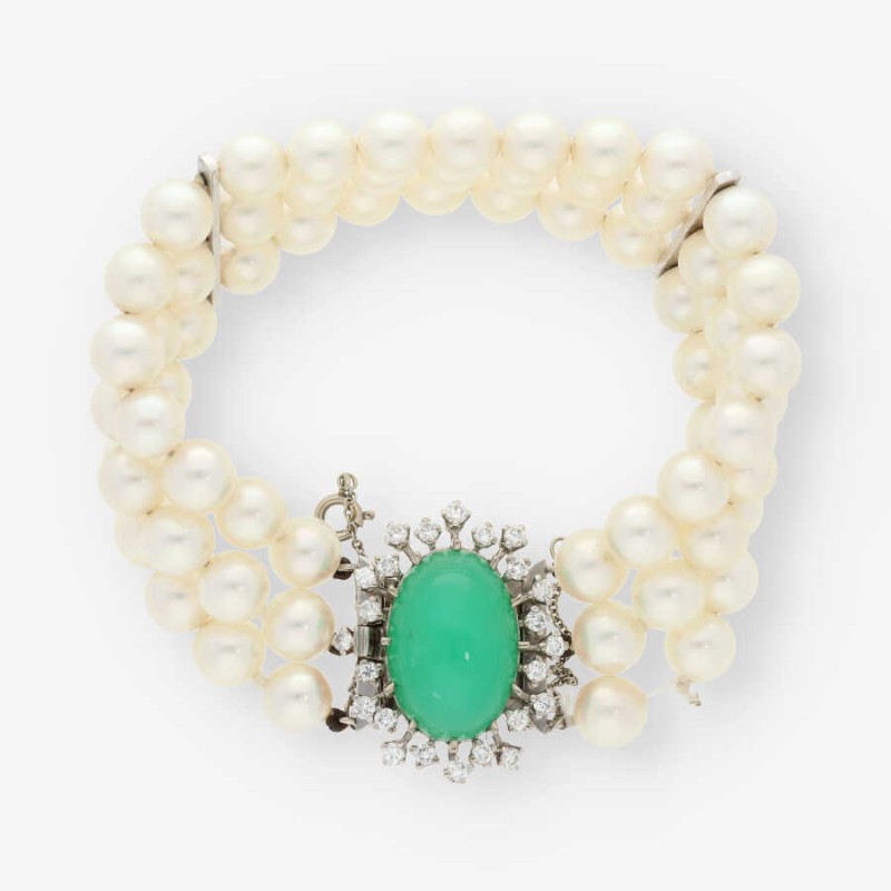 Pulsera en oro blanco 18kt con brillantes y perlas