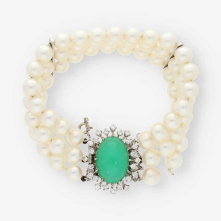 Pulsera en oro blanco 18kt con brillantes y perlas