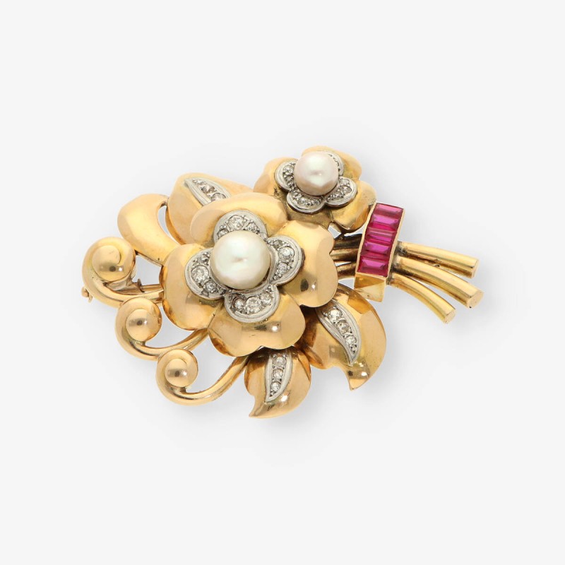 Broche Estilo chevalier oro 18kt y diamantes