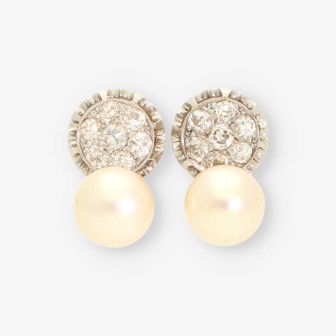 Pendientes oro blanco perlas y diamantes