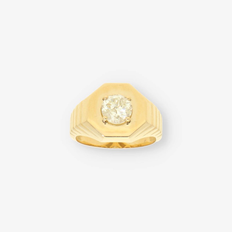 Anillo sello en oro 18kt y brillante