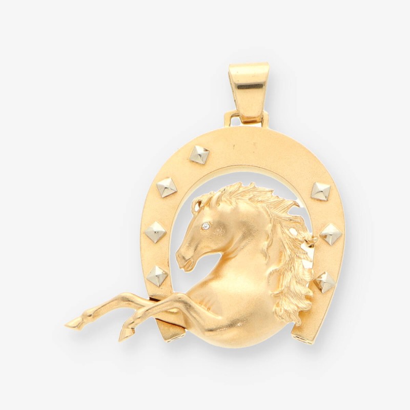 Colgante en forma de herradura con caballo oro 18kt